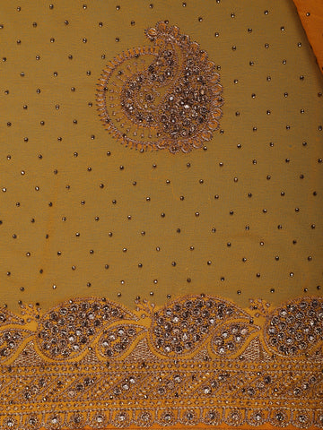 Mustard Yellow Paisley Embroidered Chiffon Saree - Diadem