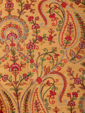 Mustard Yellow Paisley & Floral Multicolor Embroidered Jacquard Sherwani Suit - Diadem