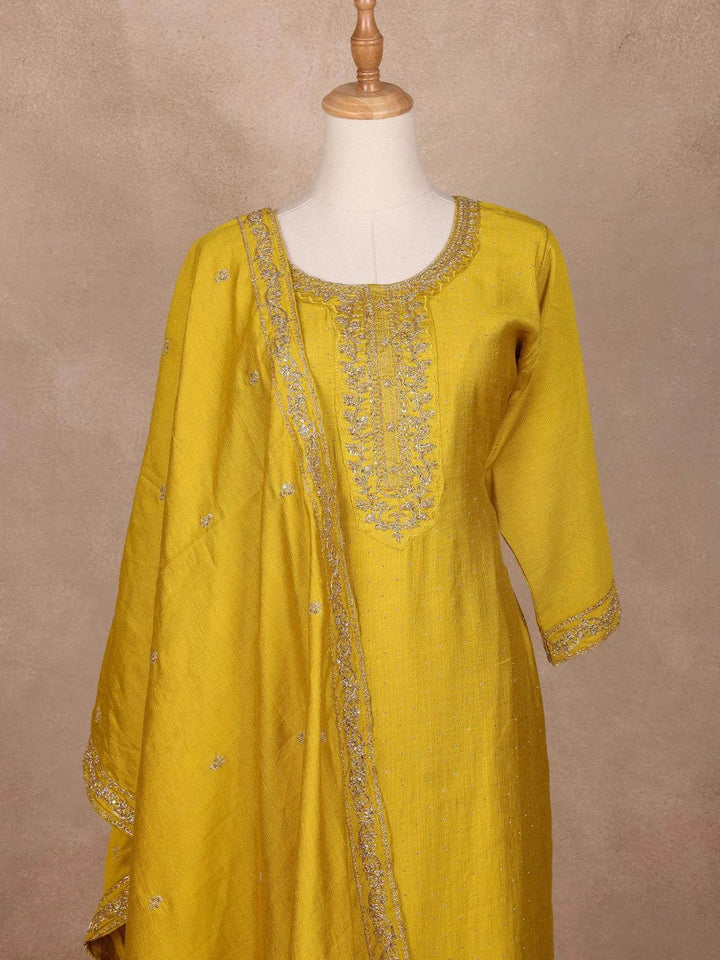 Mustard Yellow Semi Silk Embroidery Salwar Suit - Diadem
