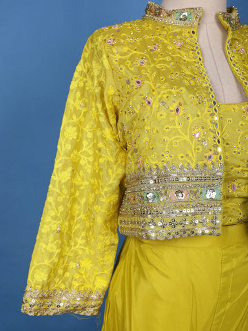Mustard Yellow Sequins Embroidered Georgette Palazzo Suit - Diadem