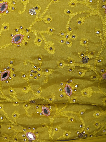 Mustard Yellow Sequins Embroidered Georgette Palazzo Suit - Diadem