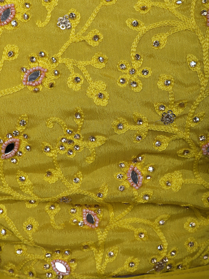 Mustard Yellow Sequins Embroidered Georgette Palazzo Suit - Diadem