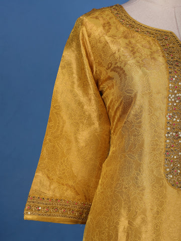 Mustard Yellow Sequins and Bead Embellished Tissue Banarasi Salwar Suit - Diadem