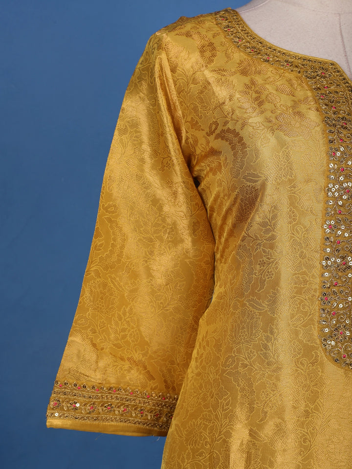 Mustard Yellow Sequins and Bead Embellished Tissue Banarasi Salwar Suit - Diadem