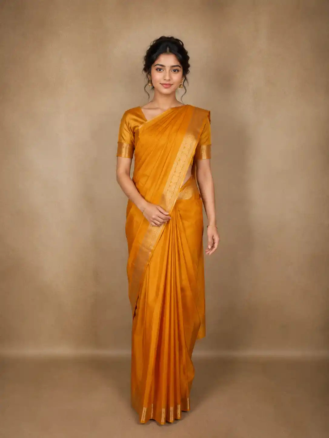 Mustard Yellow Solid Woven Design Pure Kanchipuram Silk Saree with Paisley Zari Border