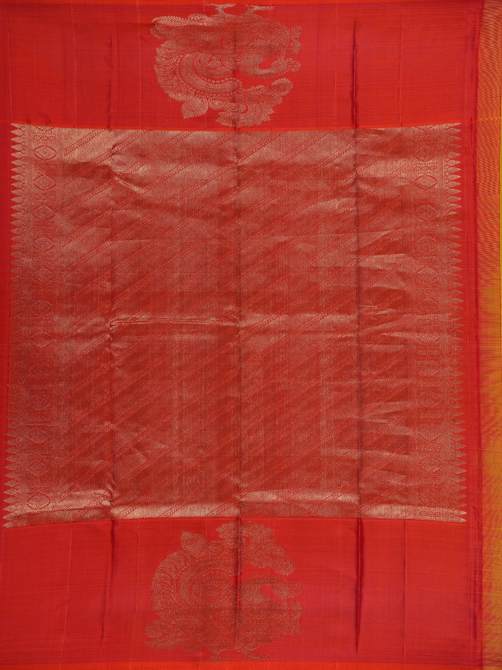 Mustard Yellow Woven Stripes Floral Design Zari Border Silk Saree - Diadem
