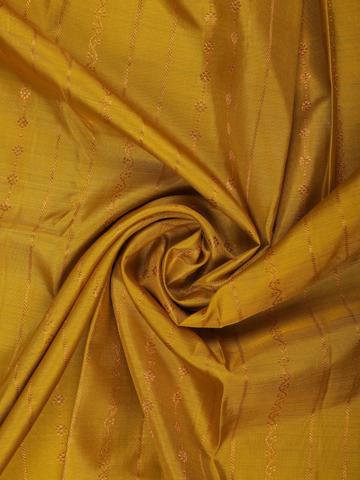 Mustard Yellow Woven Stripes Floral Design Zari Border Silk Saree - Diadem