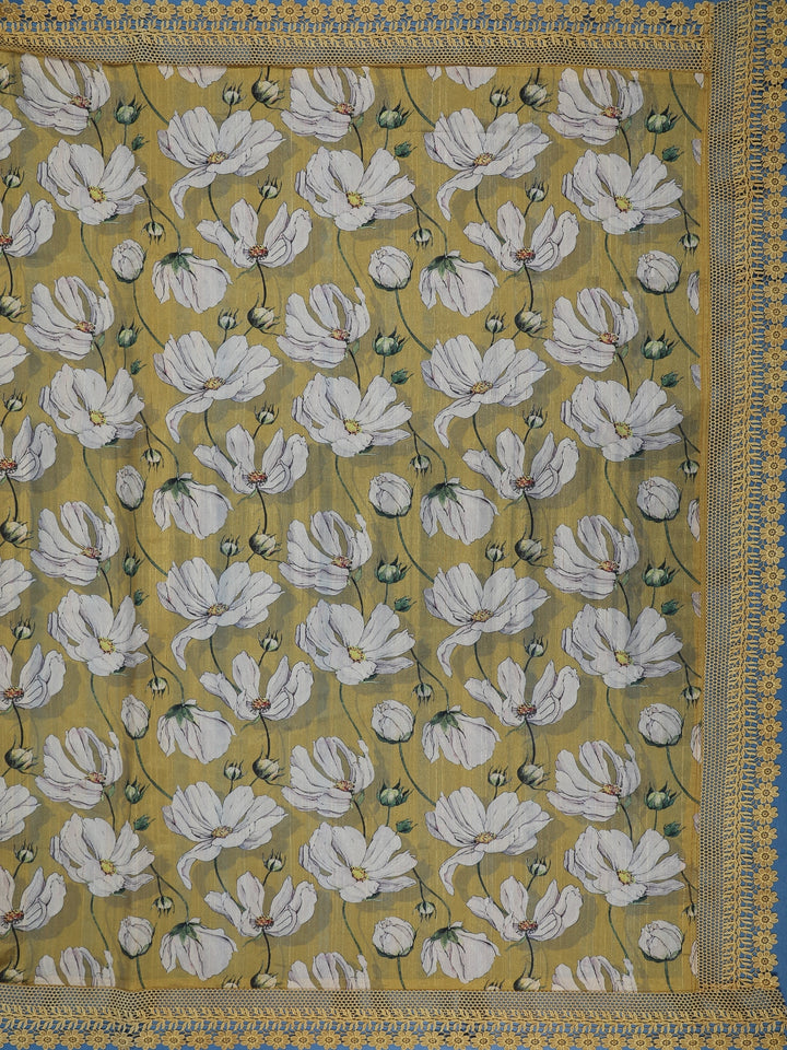 Mustard yellow Floral Designed Semi Tussar Saree - Diadem