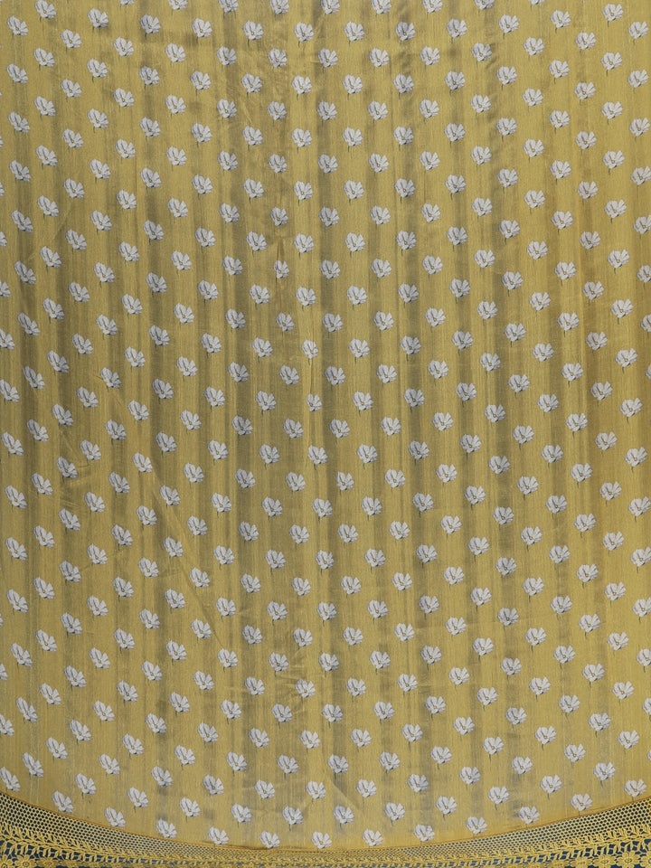 Mustard yellow Floral Designed Semi Tussar Saree - Diadem