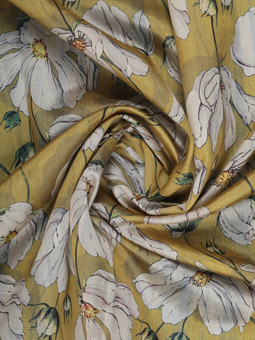 Mustard yellow Floral Designed Semi Tussar Saree - Diadem