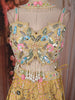Mustard yellow Heavy Beads and Pearls Embroidered Design Net Haldi Lehenga Set with Choker Dupatta