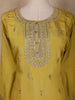 Mustard yellow Floral Embroidered Semi Silk Salwar Suit