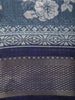 Muted Blue Floral Printed Design Mixed Cotton Saree with Zari Border