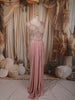 Muted Blush Pink Abstract Sequins and Kartana Embroidered Design Holographic Corset Party Wear Gown