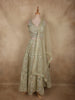 Muted Celadon Sage Green Floral Embroidered and Stone Embellished Design Net Lehenga With Net Dupatta