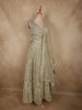 Muted Celadon Sage Green Floral Embroidered and Stone Embellished Design Net Lehenga With Net Dupatta