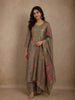 Muted Cocoa Brown Floral Embroidered Design Crepe Palazzo Suit with Dupatta