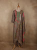 Muted Cocoa Brown Floral Embroidered Design Crepe Palazzo Suit with Dupatta