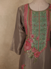 Muted Cocoa Brown Floral Embroidered Design Crepe Palazzo Suit with Dupatta