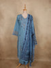 Muted Dusty Steel Blue Floral Thread Embroidered Design Cotton Salwar Suit with Dupatta