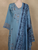 Muted Dusty Steel Blue Floral Thread Embroidered Design Cotton Salwar Suit with Dupatta