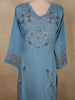 Muted Dusty Steel Blue Floral Thread Embroidered Design Cotton Salwar Suit with Dupatta
