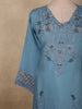 Muted Dusty Steel Blue Floral Thread Embroidered Design Cotton Salwar Suit with Dupatta