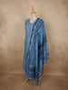 Muted Dusty Steel Blue Floral Thread Embroidered Design Cotton Salwar Suit with Dupatta