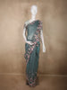 Muted Dusty Teal Blue Floral Sequins and Beads Embroidered Design Net Designer Saree