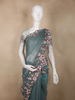 Muted Dusty Teal Blue Floral Sequins and Beads Embroidered Design Net Designer Saree