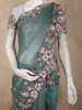 Muted Dusty Teal Blue Floral Sequins and Beads Embroidered Design Net Designer Saree