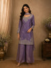 Muted Lavender Floral Zari Embroidered Design Organza Palazzo Suit with Dupatta