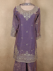 Muted Lavender Floral Zari Embroidered Design Organza Palazzo Suit with Dupatta