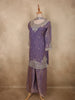 Muted Lavender Floral Zari Embroidered Design Organza Palazzo Suit with Dupatta