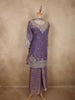 Muted Lavender Floral Zari Embroidered Design Organza Palazzo Suit with Dupatta