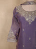 Muted Lavender Floral Zari Embroidered Design Organza Palazzo Suit with Dupatta