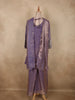 Muted Lavender Floral Zari Embroidered Design Organza Palazzo Suit with Dupatta