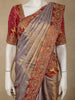 Muted Lavender Grey Floral Zari Woven Design Pure Kanchipuram Silk Saree with Aari Handmade Work Blouse