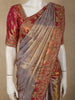 Muted Lavender Grey Floral Zari Woven Design Pure Kanchipuram Silk Saree with Aari Handmade Work Blouse