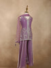 Muted Lavender Purple Floral Sequins and Beads Embroidered Design Organza Kids Palazzo Suit