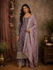 Muted Lavender Purple Floral Zari and Mirror Embroidered Design Tissue Organza Salwar Suit
