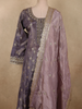 Muted Lavender Purple Floral Zari and Mirror Embroidered Design Tissue Organza Salwar Suit