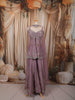 Muted Lavender Purple Heavy Sequins and Beads Embroidered Design Tissue Silk Peplum Palazzo Suit with Matching Choker Dupatta