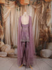Muted Lavender Purple Heavy Sequins and Beads Embroidered Design Tissue Silk Peplum Palazzo Suit with Matching Choker Dupatta