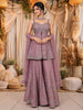 Muted Lavender Purple Heavy Sequins and Beads Embroidered Design Tissue Silk Peplum Palazzo Suit with Matching Choker Dupatta
