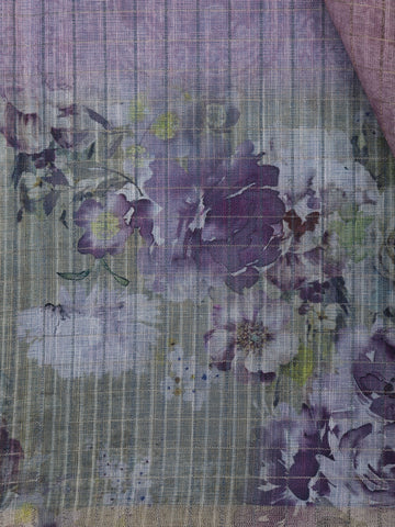 Muted Lavender Striped Design Tussar Silk Saree - Diadem