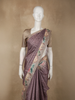 Muted Mauve Purple Striped Woven Design Tussar Saree with Contrast Animal Motif Border