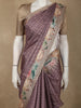 Muted Mauve Purple Striped Woven Design Tussar Saree with Contrast Animal Motif Border