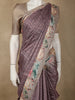 Muted Mauve Purple Striped Woven Design Tussar Saree with Contrast Animal Motif Border