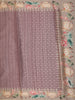 Muted Mauve Purple Striped Woven Design Tussar Saree with Contrast Animal Motif Border